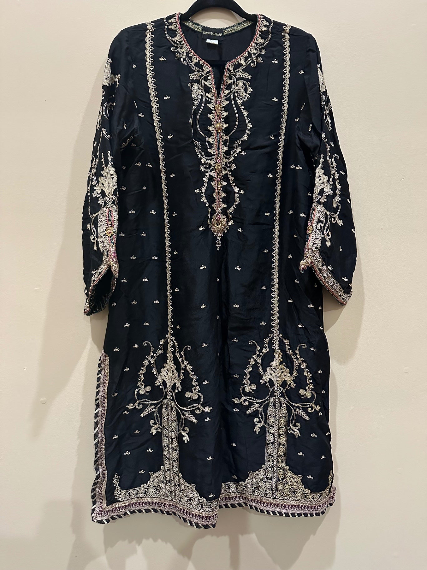 Farah Talib Aziz 3 piece silk black dress
