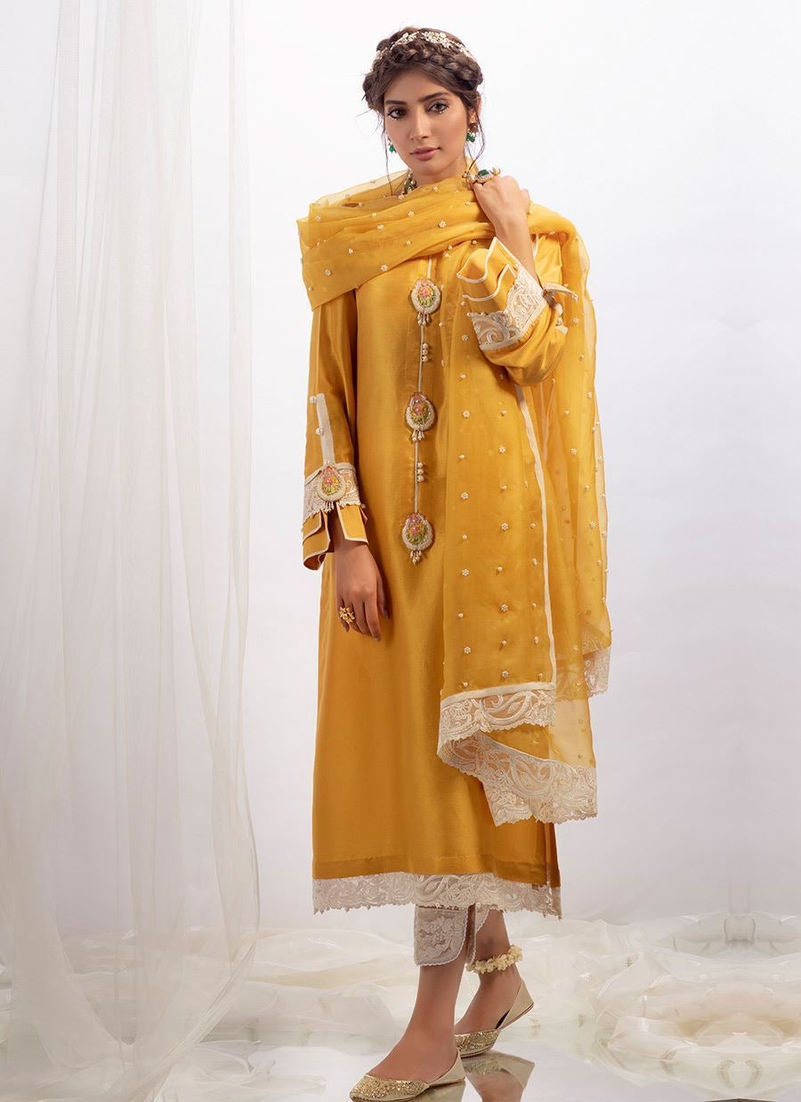Mustard Raw Silk - Farah Talib Aziz