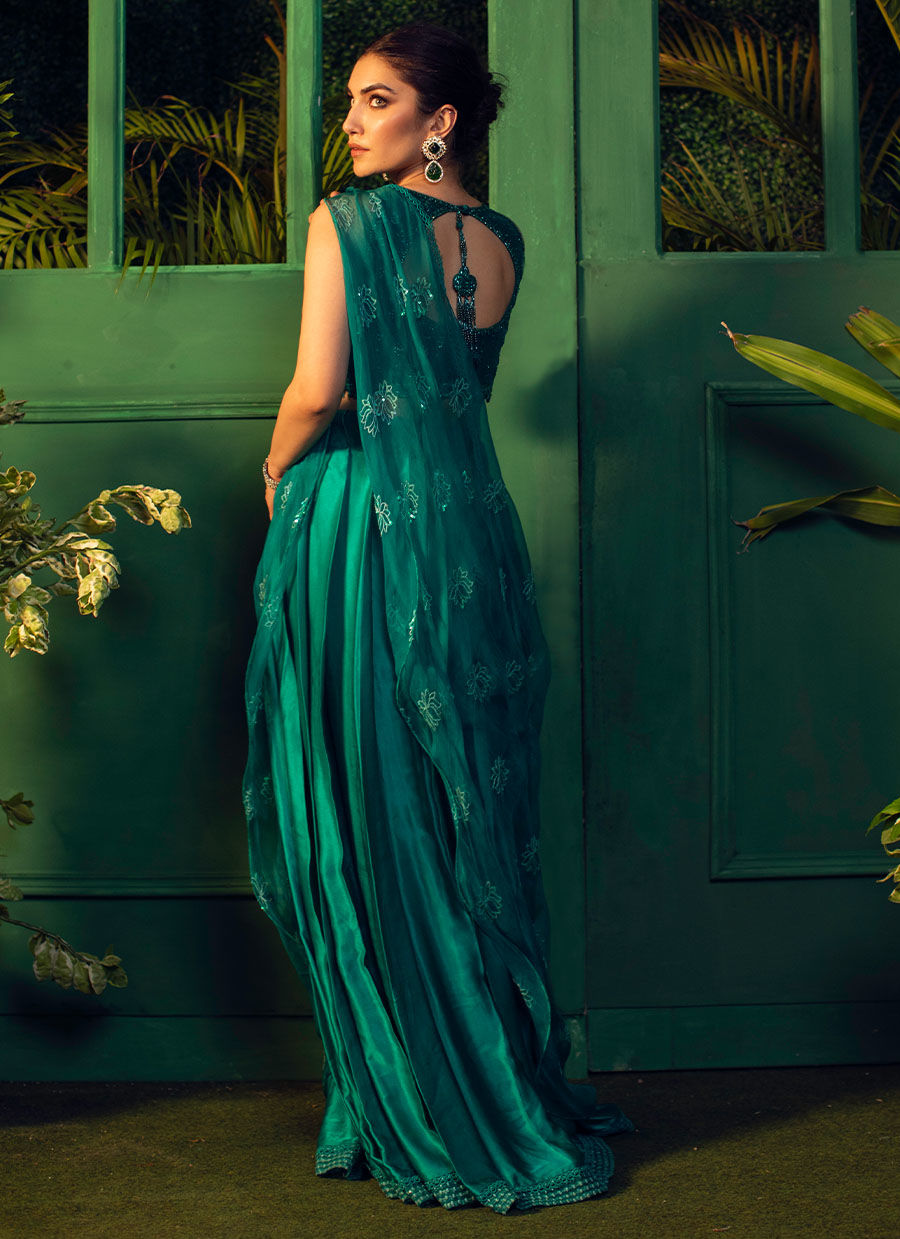 Persian emerald draped Lehenga Choli - FTA