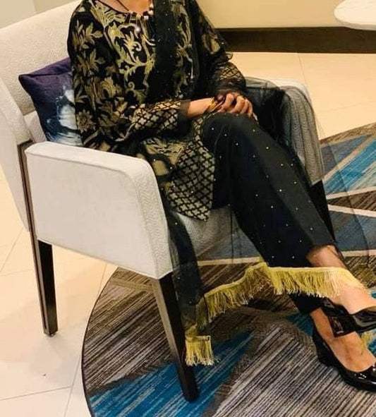 Gold Zari Work Limelight Suit