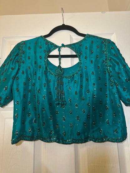 Persian emerald draped Lehenga Choli  - FTA