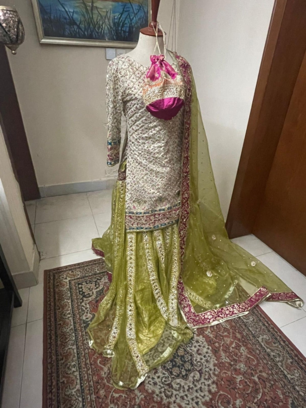 Tabbya Light Green with Pink and Blue Embroidery