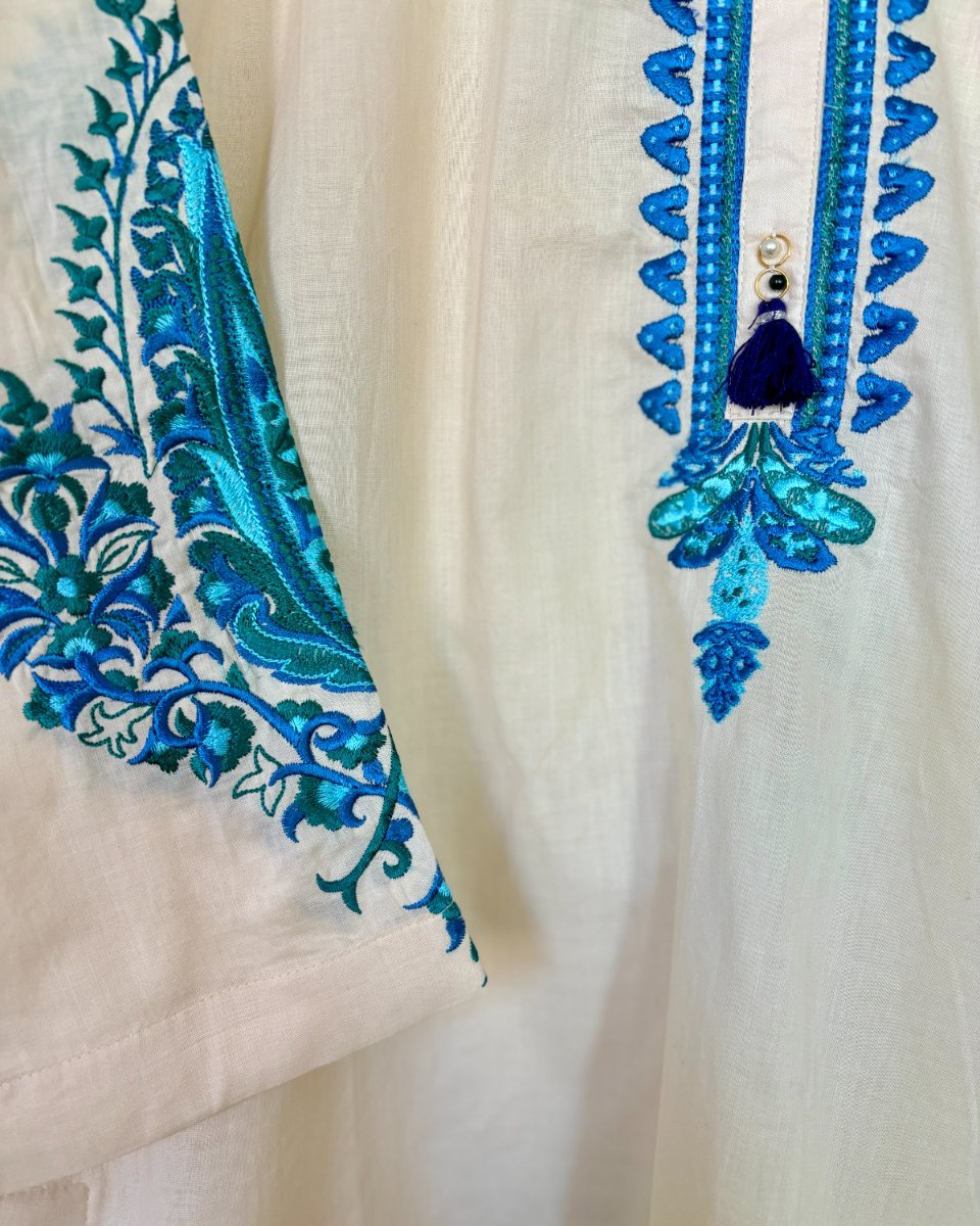 Embroidered Blue White Kurta - Khaadi