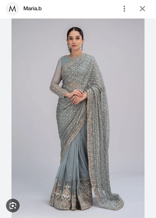 Maria B Ice blue Unstitched Saree Suit Preowned