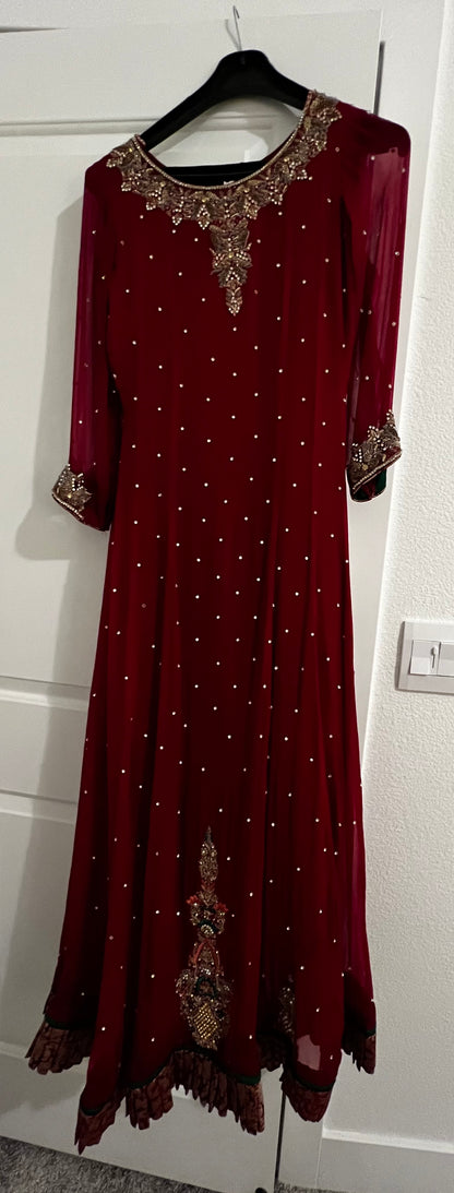 Deep Red Long Shirt with Dupatta